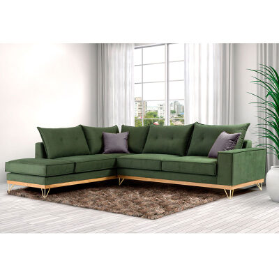 Диван десен ъгъл дамаска зелена-сива