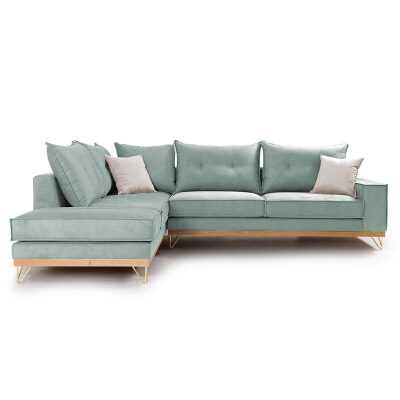 Диван десен ъгъл дамаска светло синя-кремаво