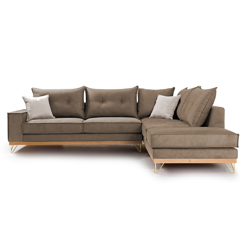 Диван ляв ъгъл дамаска мока-кремаво