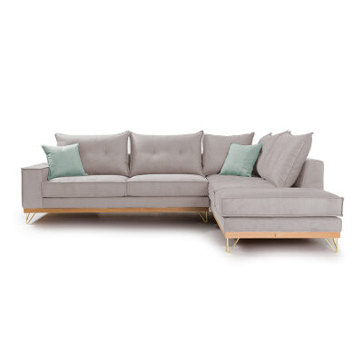 Диван ляв ъгъл дамаска светло сива-светло синя