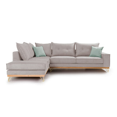 Диван десен ъгъл дамаска светло сива-светло синя