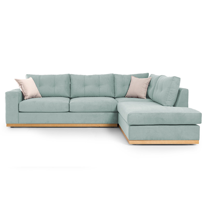 Диван ляв ъгъл дамаска светло синя-крем