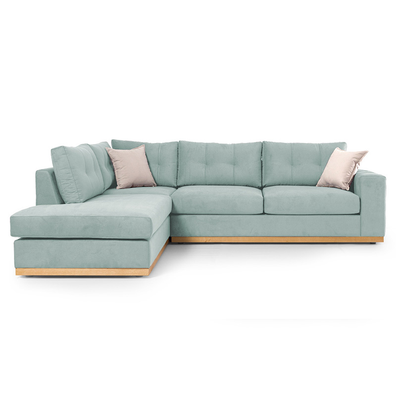 Диван десен ъгъл дамаска светло синя-крем