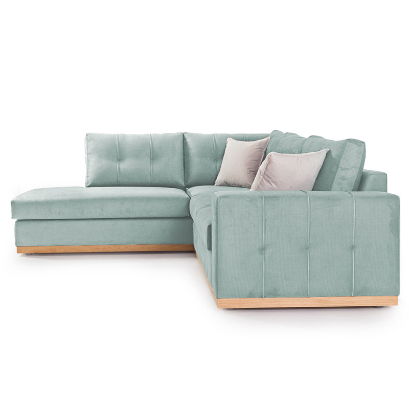 Диван десен ъгъл дамаска светло синя-крем