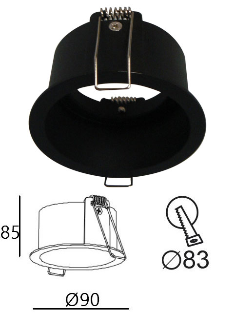 Черна вдлъбнатрегулируема кръгла рамка-LED модул TOP-SPOT