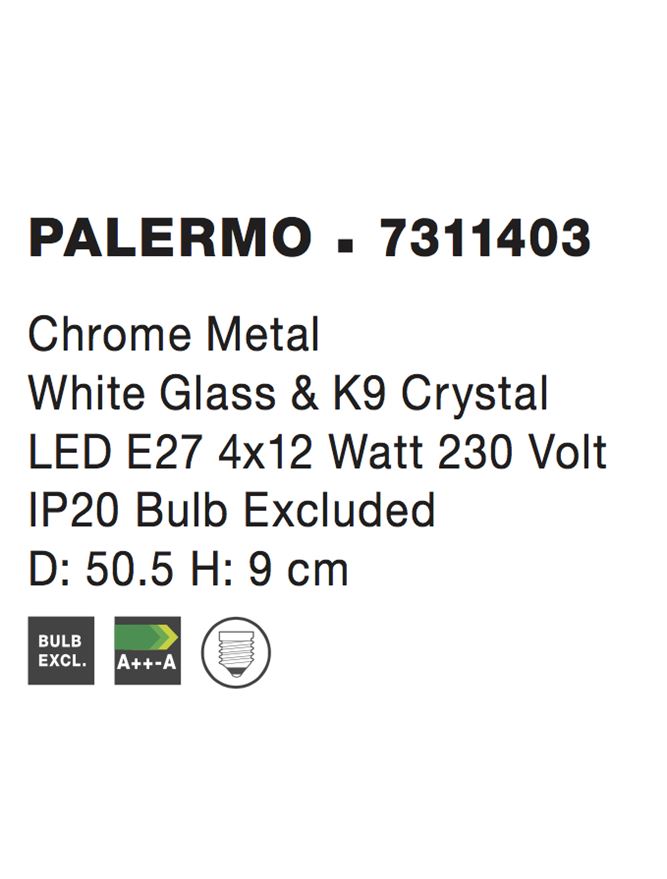 Плафониера Palermo – хром/бял