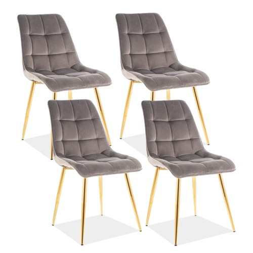 Комплект 4 броя тапицирани столчета - златен/сив Bluvel 14