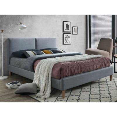 Тапицирано легло 160x200см - сив / дъб