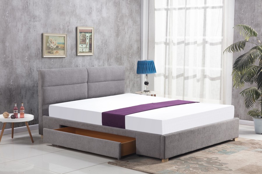 Легло с чекмедже - светло сиво