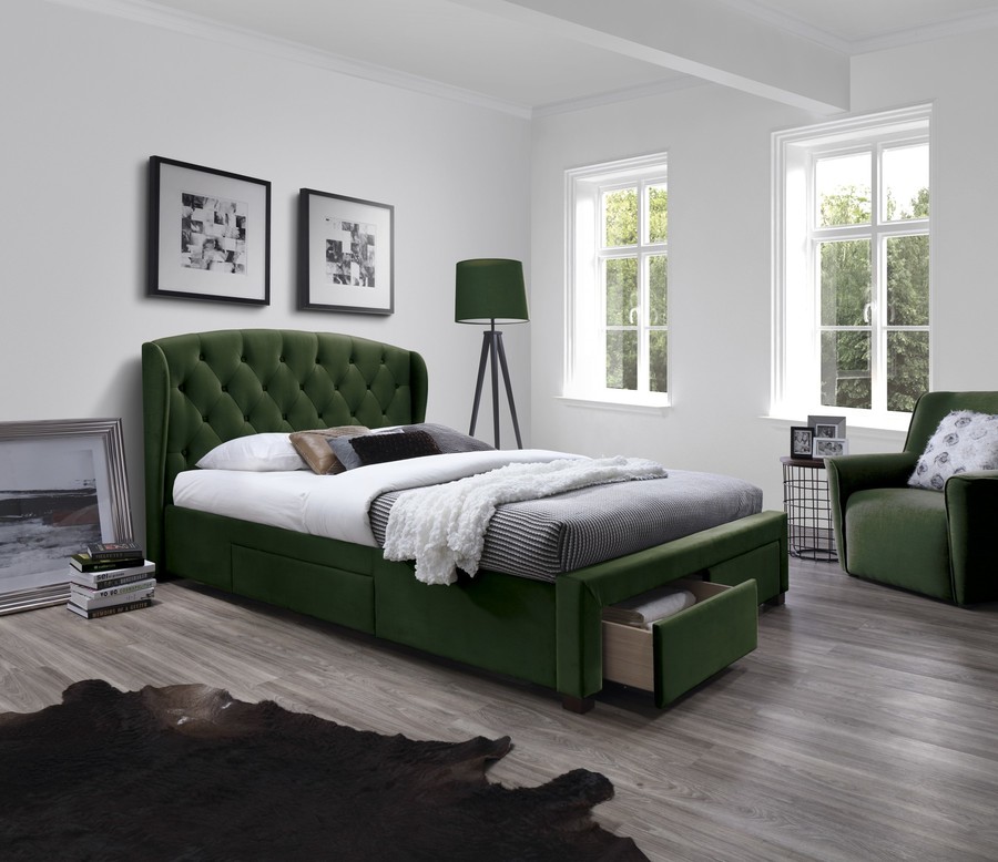 Тапицирано легло - тъмно зелено