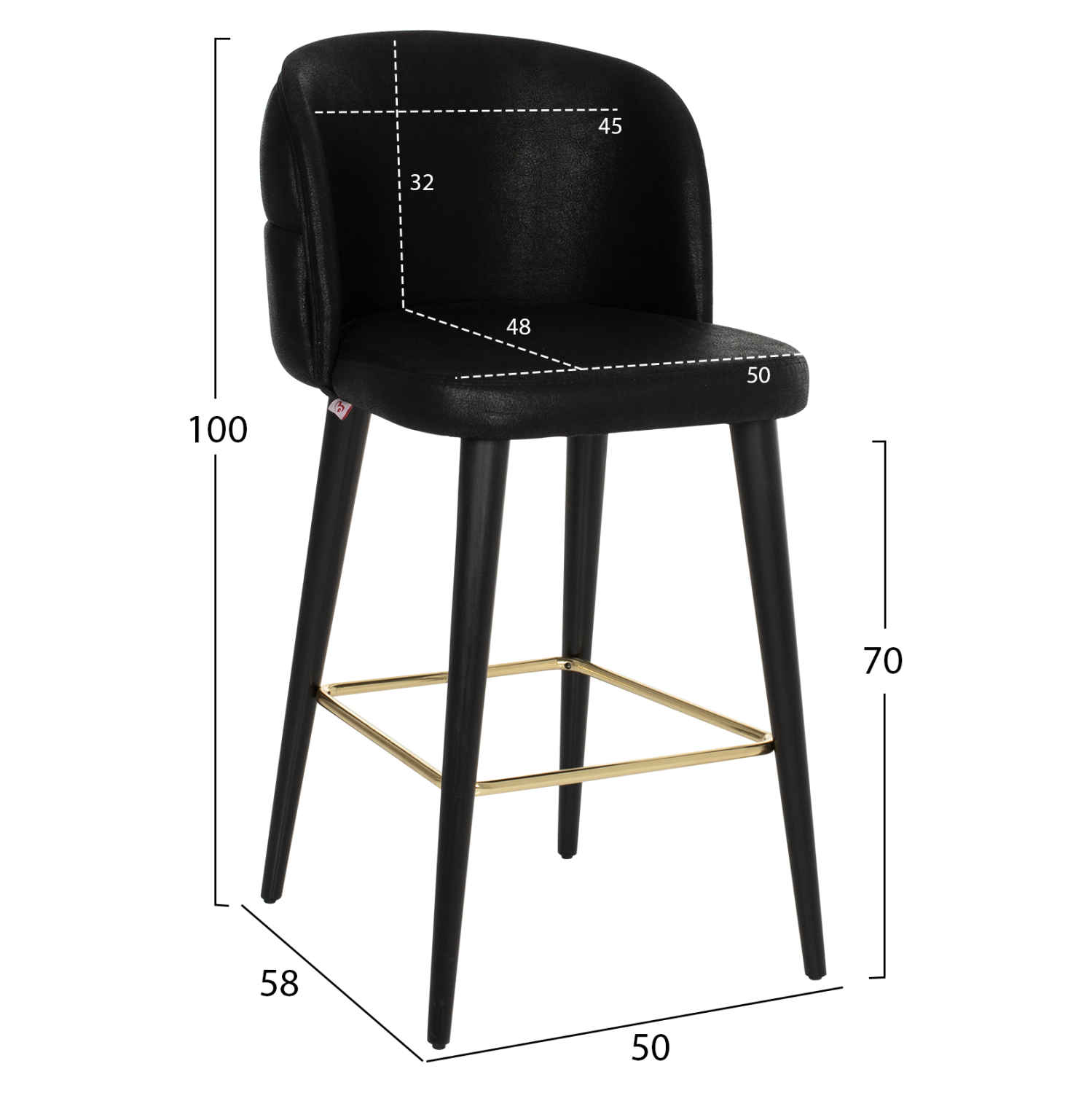 Бар стол набук черен цвят