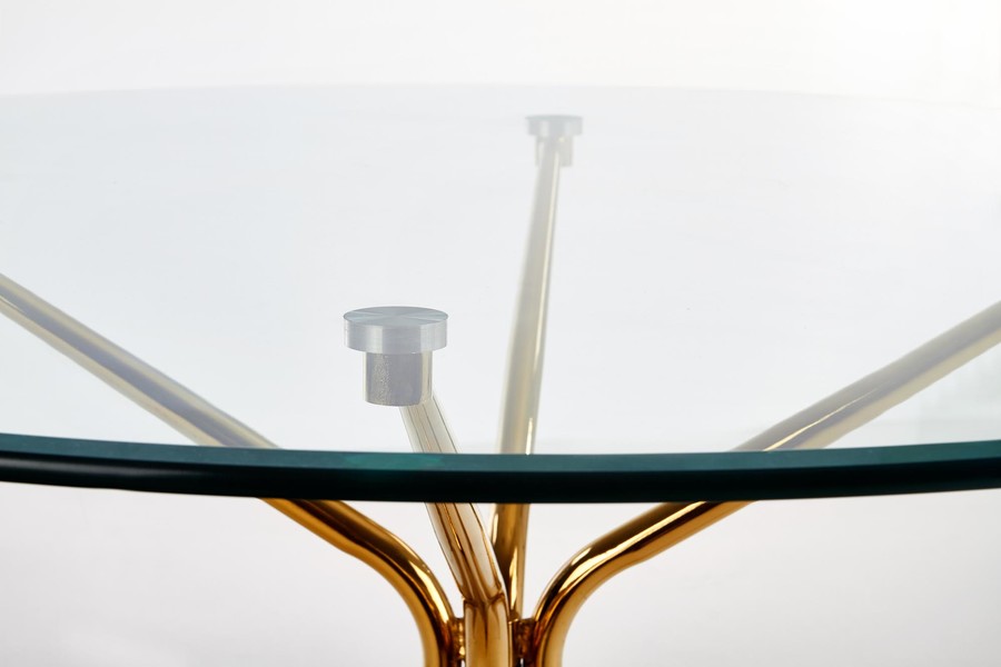 Кръгла стъклена маса 110 см – прозрачна/златна