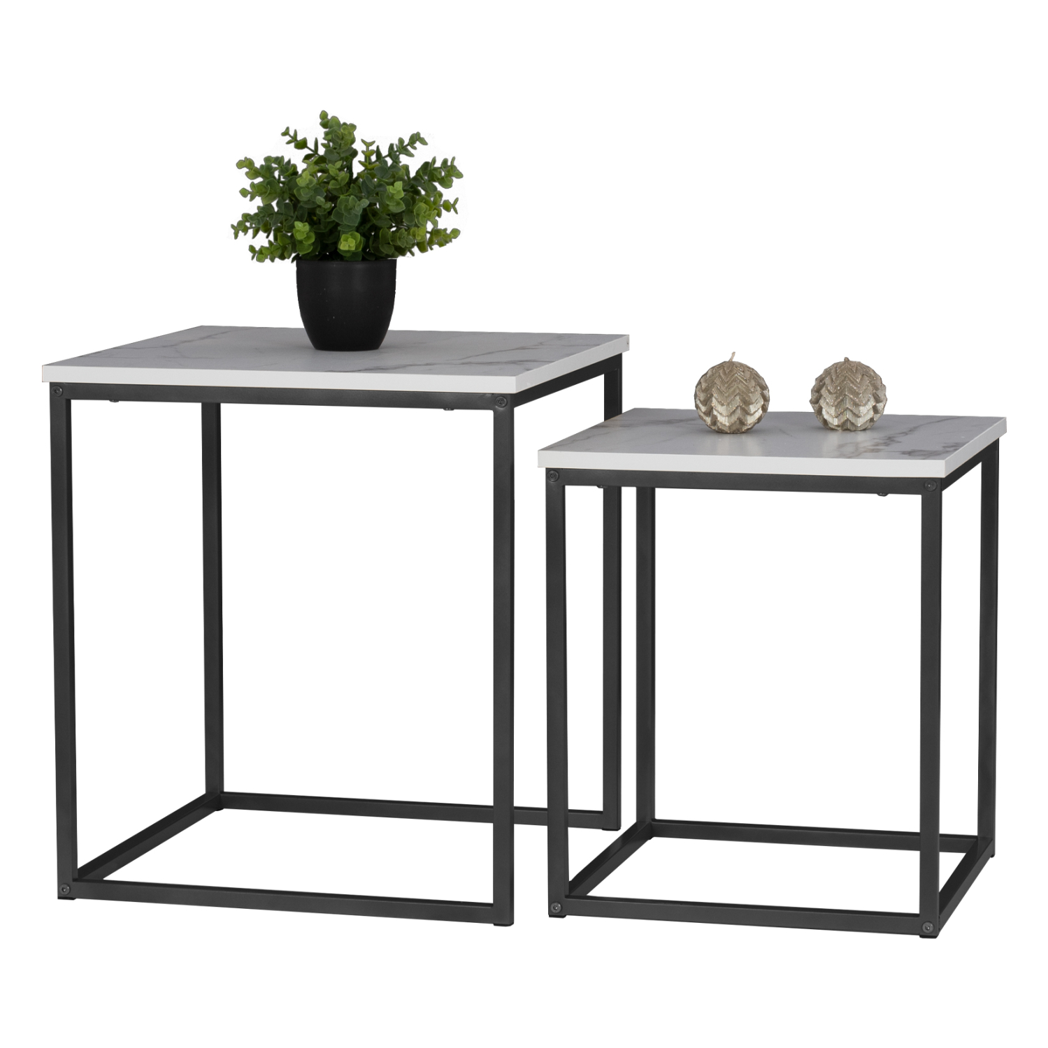 Помощни маси цвят черен-бял мрамор