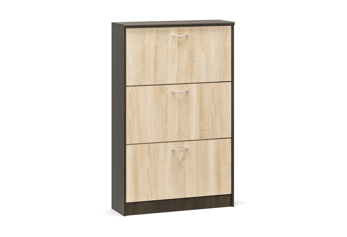 Шкаф за обувки с три врати венге / дъб сонома