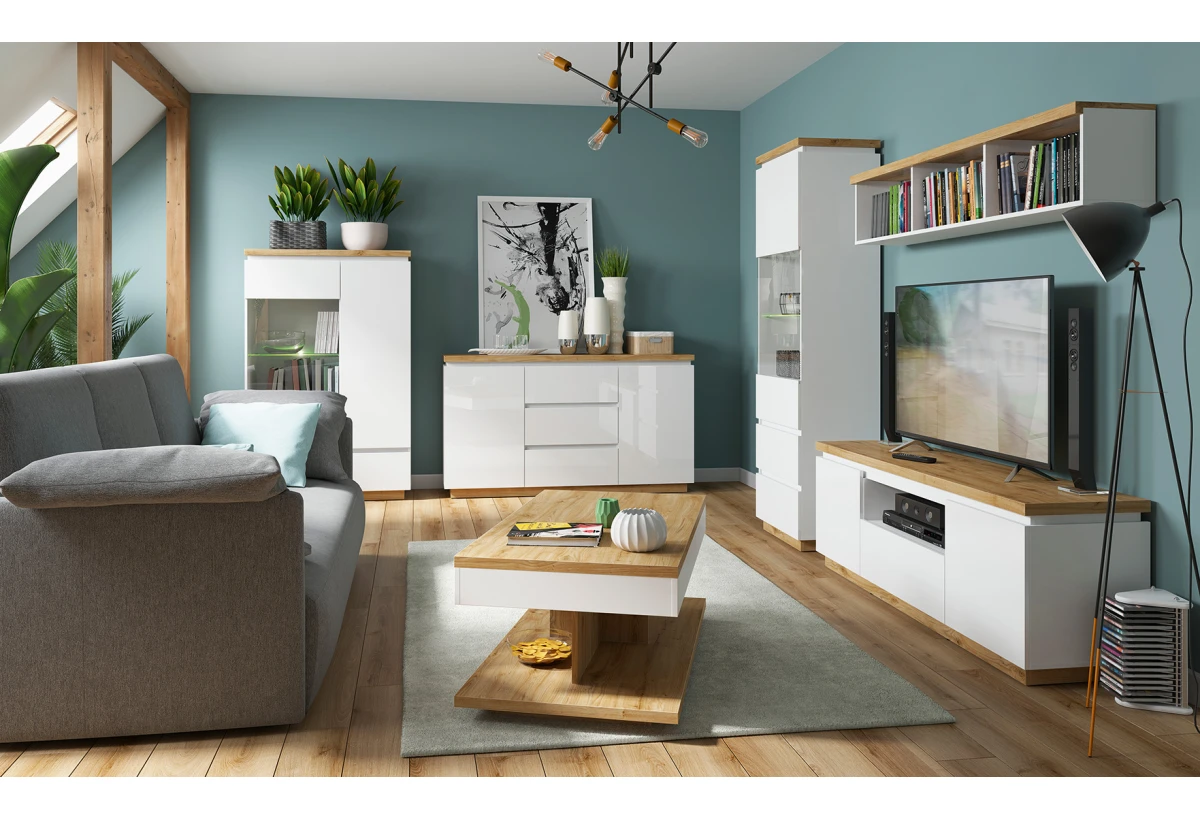 ТВ шкаф ERLA RTV2D1S дъб минерва / бял гланц