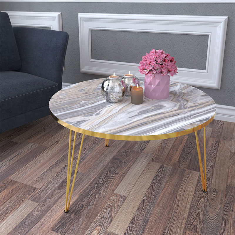 Холан маса цвят бял мрамор-злато