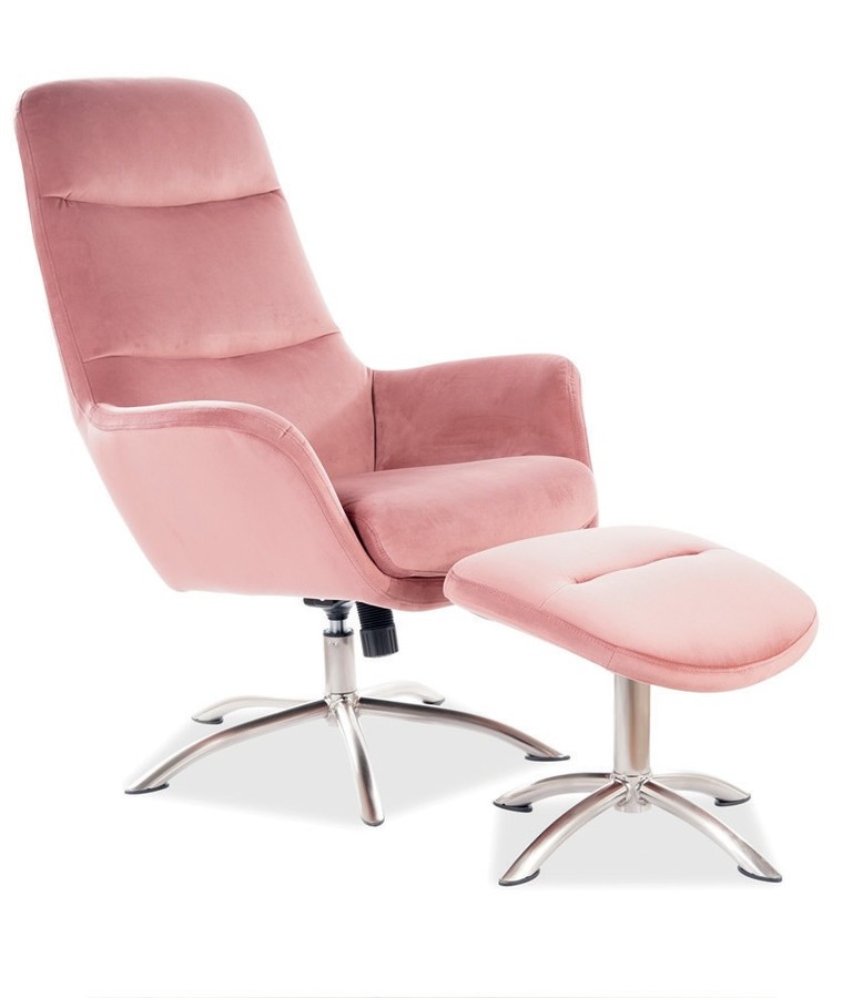 Кадифено кресло с табуретка - антично розово