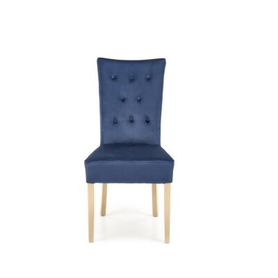 Велурен стол - морско синьо/меден дъб