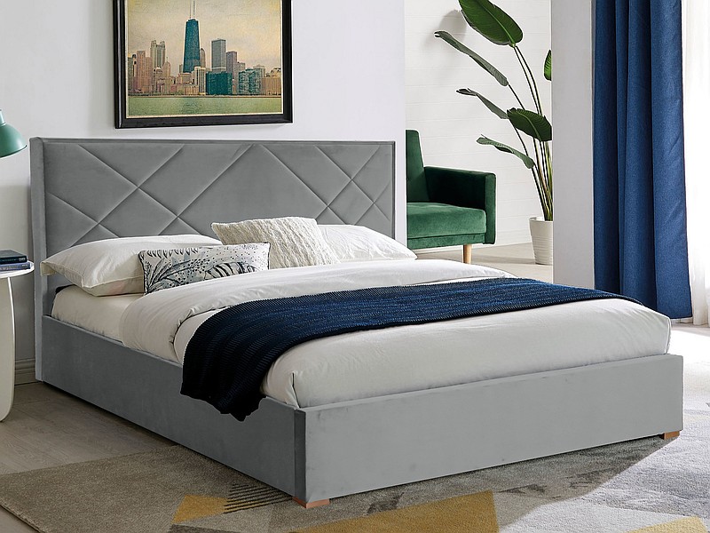 Кадифено легло с място за съхранение 160x200 - светло сиво