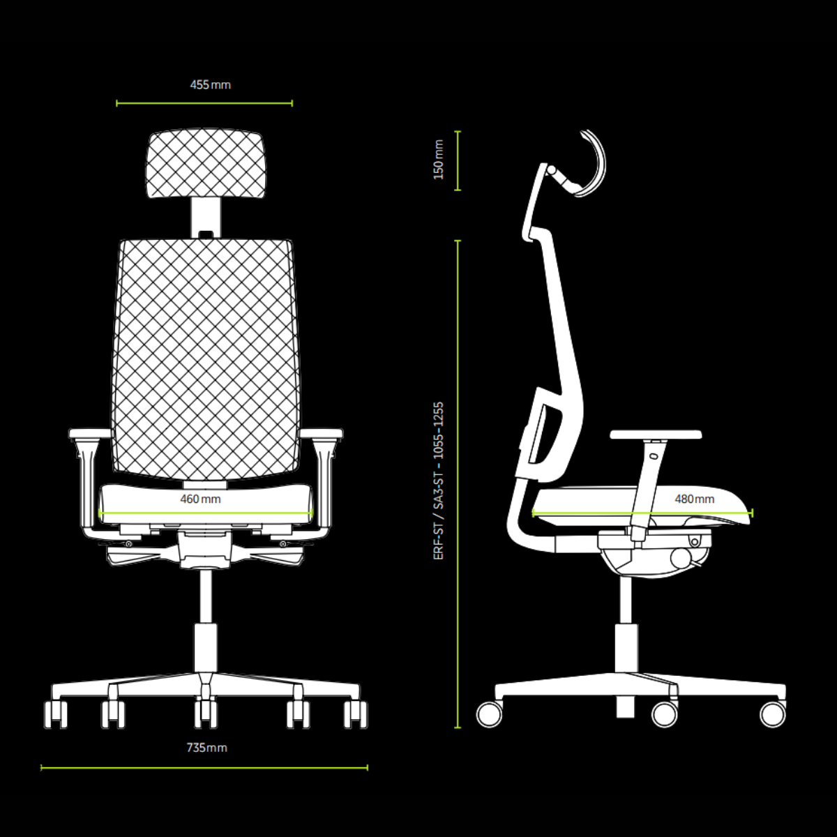 Офис Стол – черен/зелен