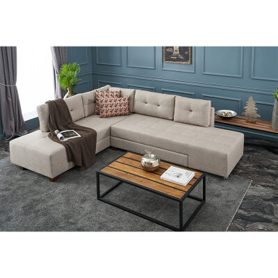 Диван десен ъгъл цвят крем-орех