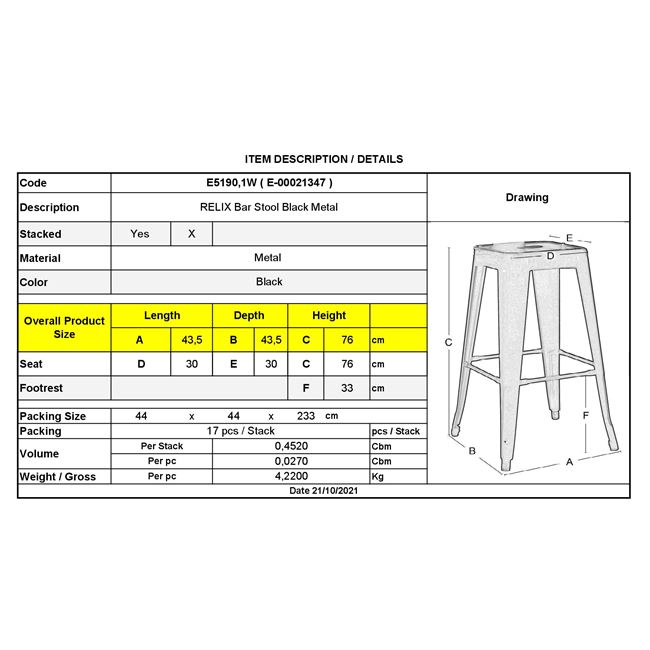 Бар стол черен цвят