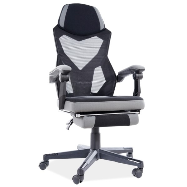 Въртящ се стол с поставка за крачета – черен/сив