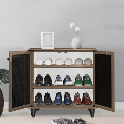 Шкаф за обувки цвят орех-черен