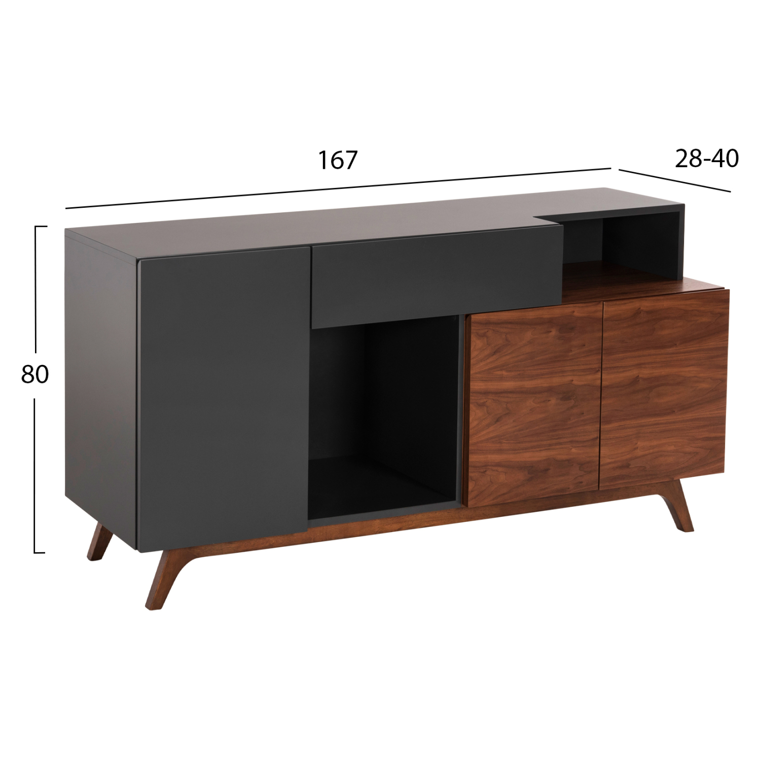 Бюфет цвят орех-тъмно сив