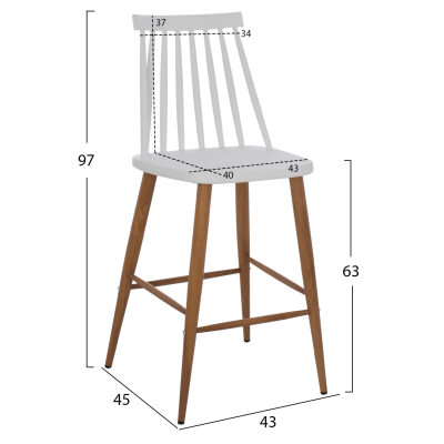 Бар стол - средна височина  цвят бял-натурал