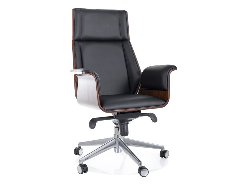 Въртящ се стол от еко кожа - черно/орех Въртящ се стол от еко кожа – черно/орех