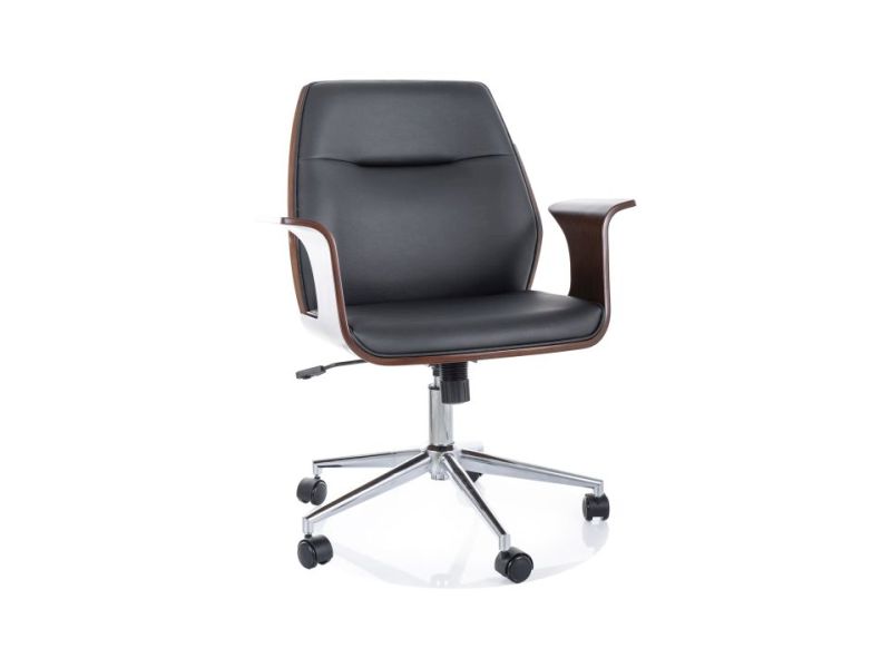 Въртящ се стол от еко кожа - черно/орех