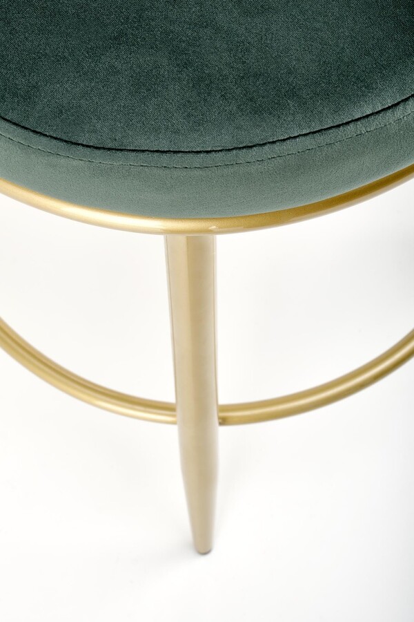 Бар стол от велур в тъмнозелено със златисти детайли