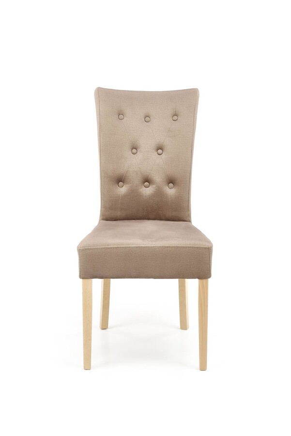 Велурен стол – бежово/меден дъб