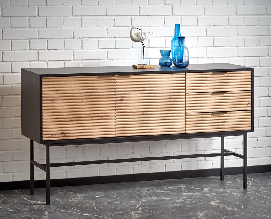 Скрин с 2 врати и чекмеджета – занаятчийски дъб/черен