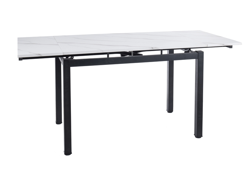 Разтегателна маса 110/170x74см - бял мраморен ефект/матово черно