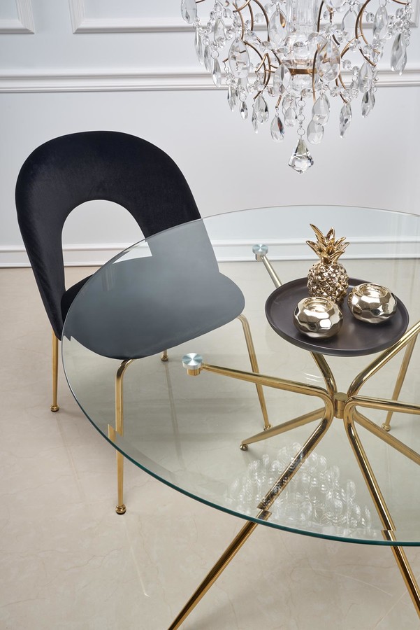 Кръгла стъклена маса 110 см – прозрачна/златна