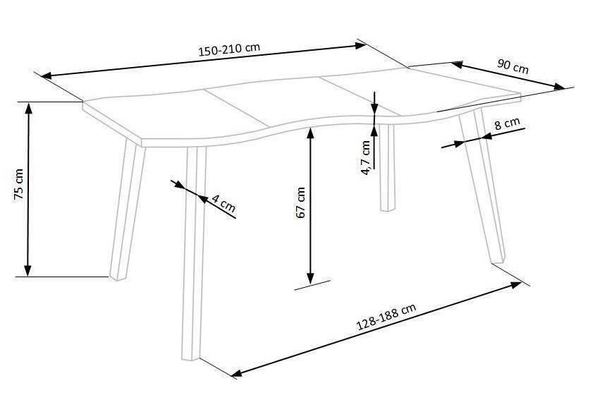 Разтегателна маса 150-210см – натурална/черна