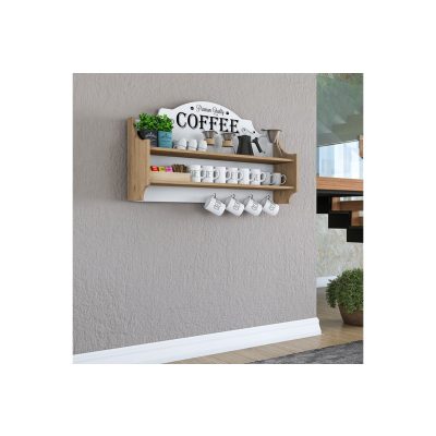 Стенен рафт цвят бял-орех