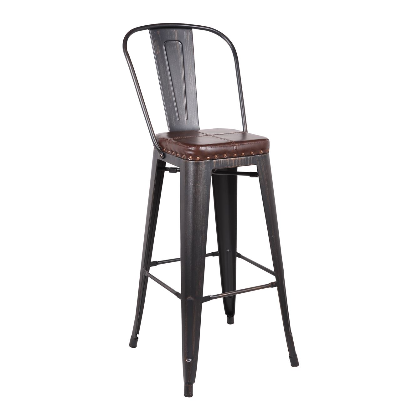 Бар стол антично черен с кожена седалка