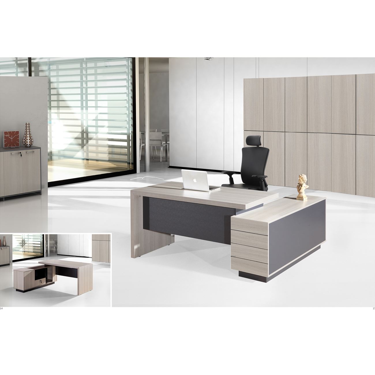 Бюро 180х160 – цвят натурал и сиви детайли