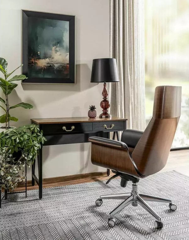 Въртящ се стол от еко кожа – черно/орех