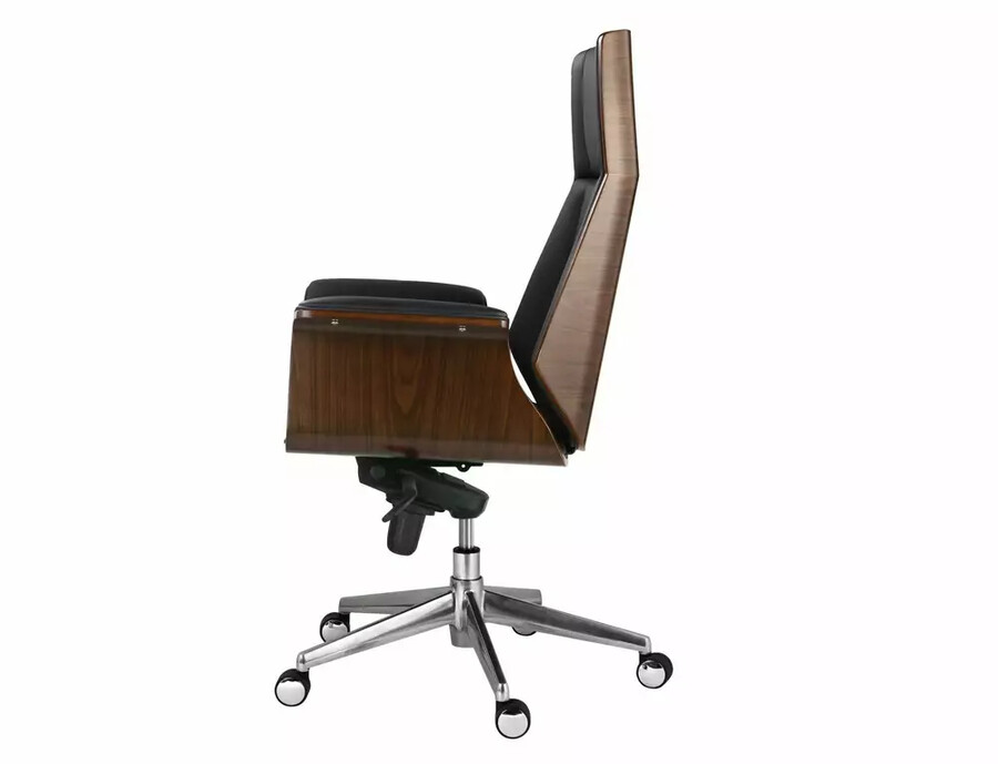 Въртящ се стол от еко кожа – черно/орех