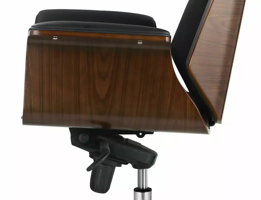 Въртящ се стол от еко кожа – черно/орех