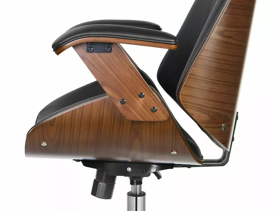 Въртящ се стол от еко кожа – черно/орех