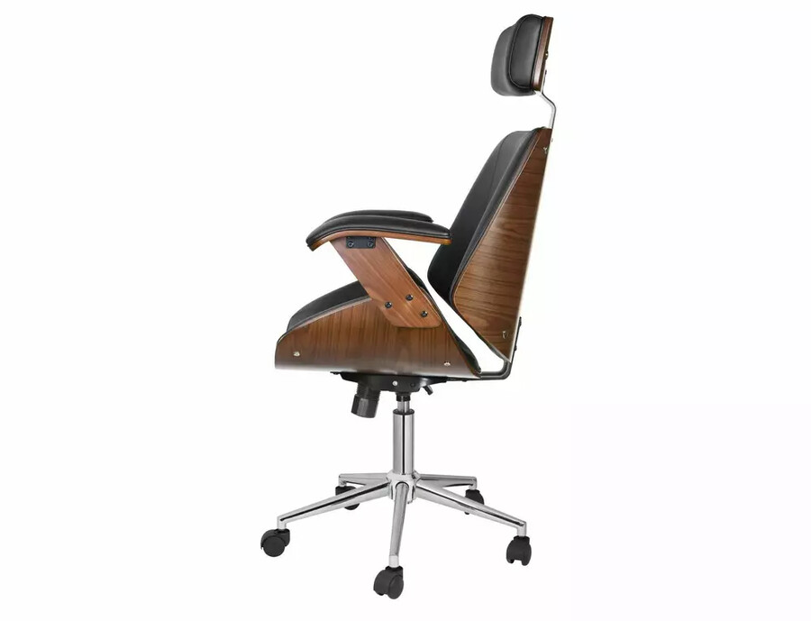 Въртящ се стол от еко кожа – черно/орех