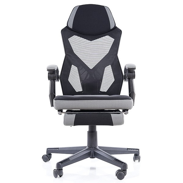 Въртящ се стол с поставка за крачета – черен/сив