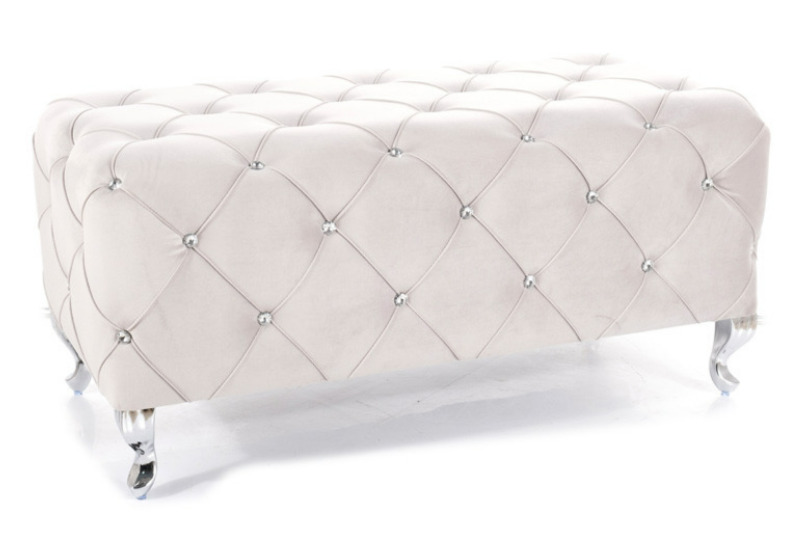 Кадифен пуф с крака - светло сив