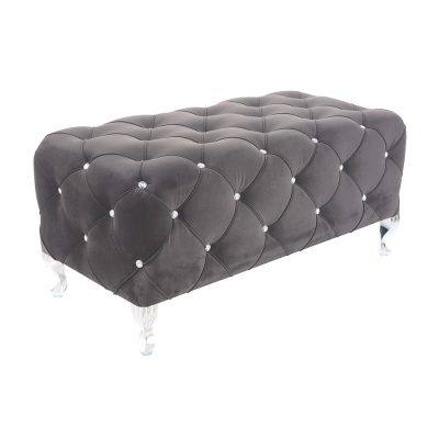 ХЕСТИЯ Кадифен пуф с крака - сив