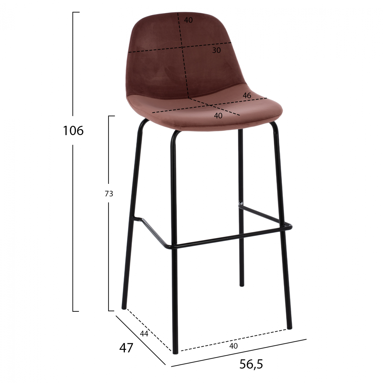 Бар стол кадифе размер розов цвят